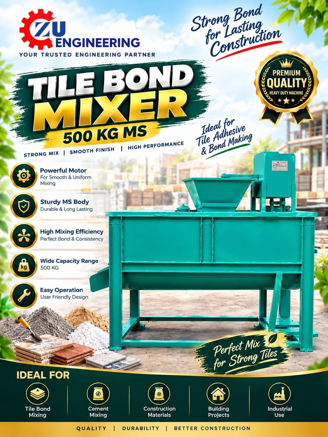 Industrial 500 KG MS Tile Bond Mixer Machine β Heavy-Duty Powder & Cement Mixing Machine - Image 2