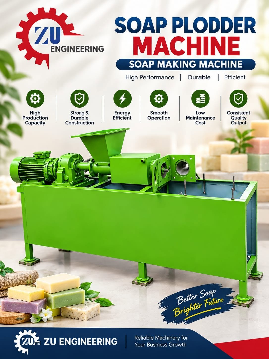 ZU Engineering Industrial Soap Plodder Machine β Heavy Capacity Extruder for High-Volume Soap Production - Image 2