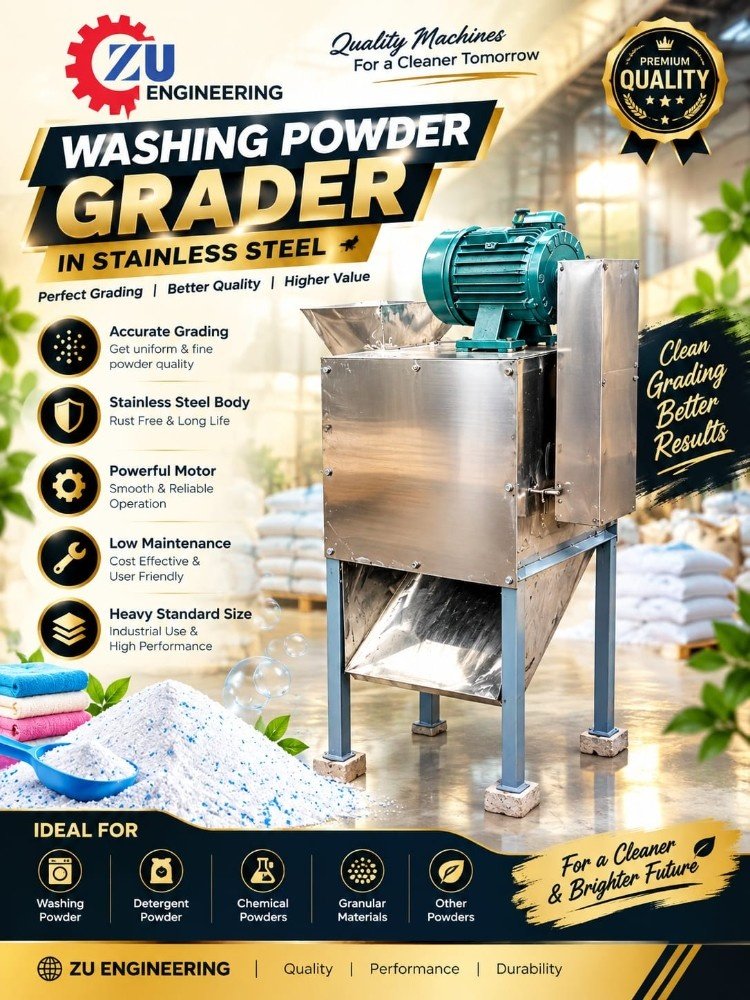 ZU Engineering Industrial Washing Powder Grader β Heavy-Duty Stainless Steel Detergent Sifting & Screening Machine - Image 2